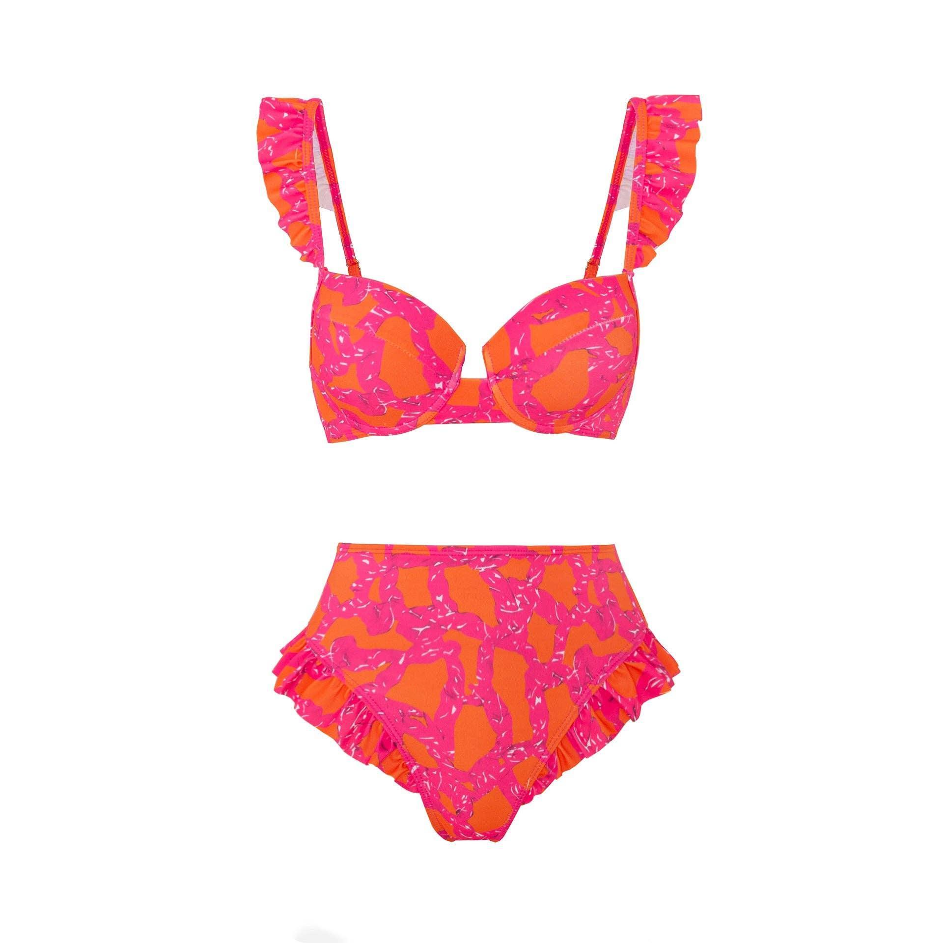 Ruffle Shoulder and Bottom 2PCS Bikini Set with Wrap Y61 - SWEETKAMA