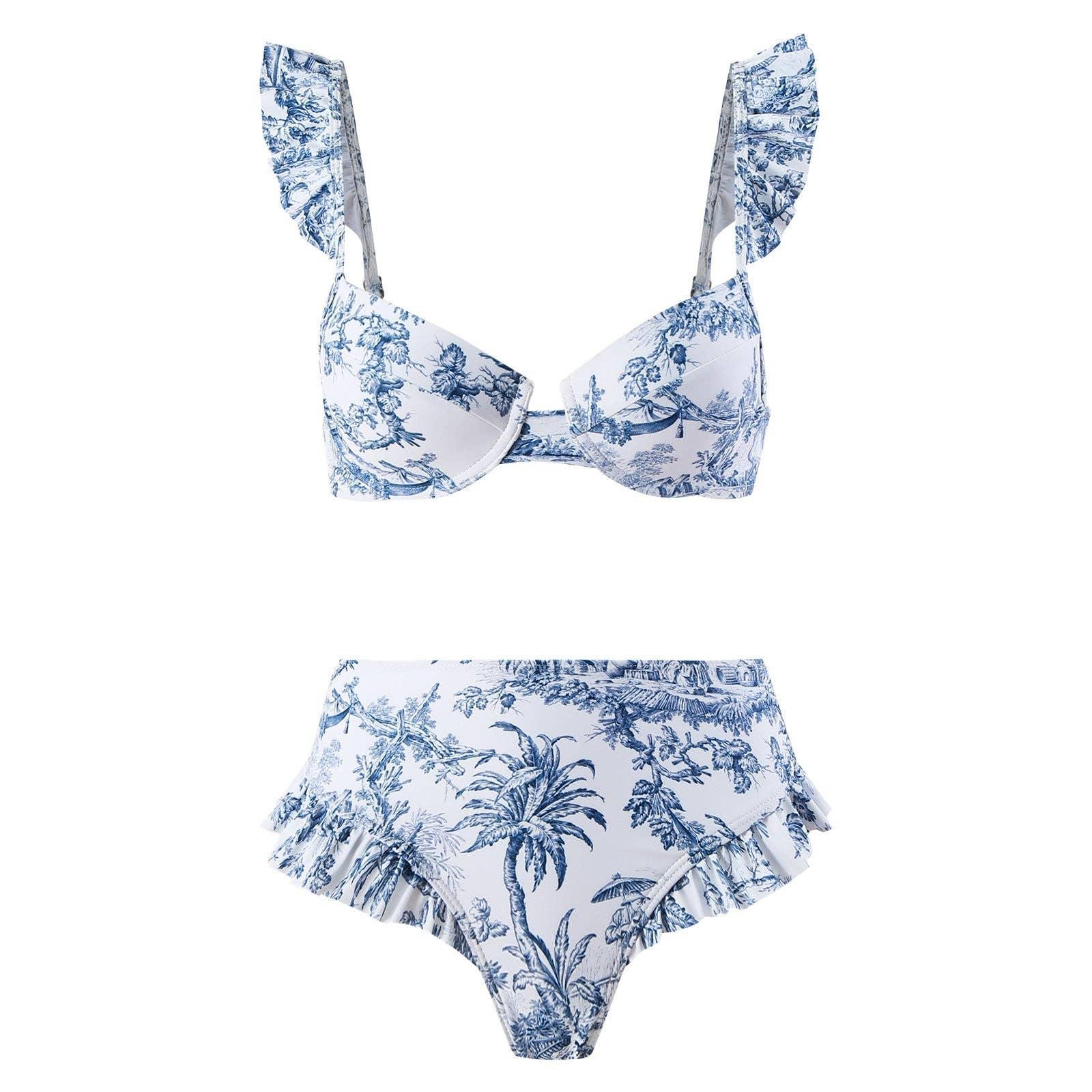 Ruffle Shoulder and Bottom 2PCS Bikini Set with Wrap Y61 - SWEETKAMA