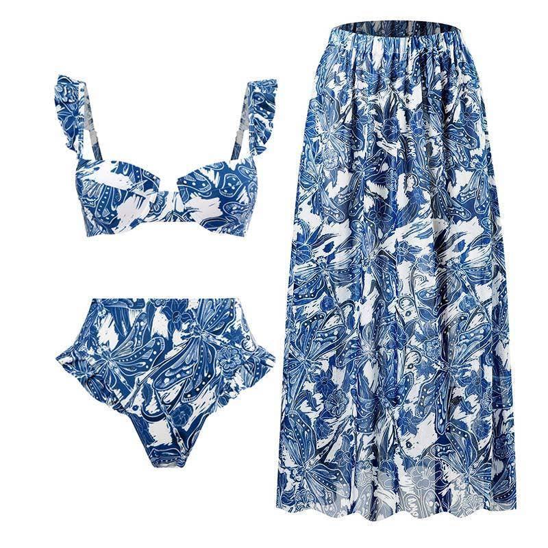 Ruffle Shoulder and Bottom 2PCS Bikini Set with Wrap Y61 - SWEETKAMA