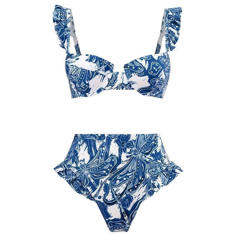 Ruffle Shoulder and Bottom 2PCS Bikini Set with Wrap Y61 - SWEETKAMA