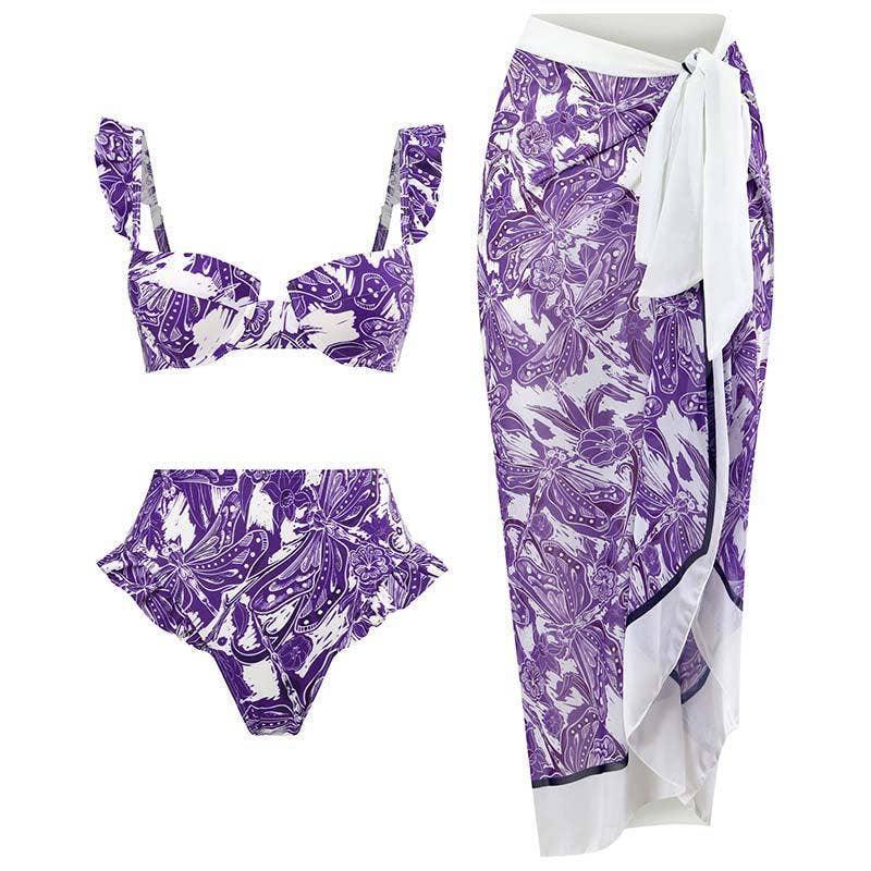 Ruffle Shoulder and Bottom 2PCS Bikini Set with Wrap Y61 - SWEETKAMA