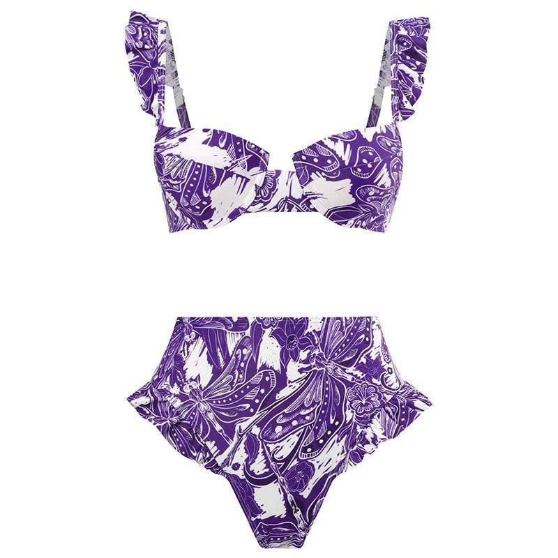 Ruffle Shoulder and Bottom 2PCS Bikini Set with Wrap Y61 - SWEETKAMA