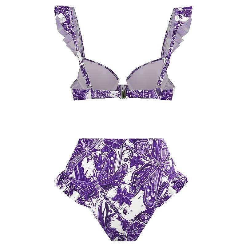 Ruffle Shoulder and Bottom 2PCS Bikini Set with Wrap Y61 - SWEETKAMA