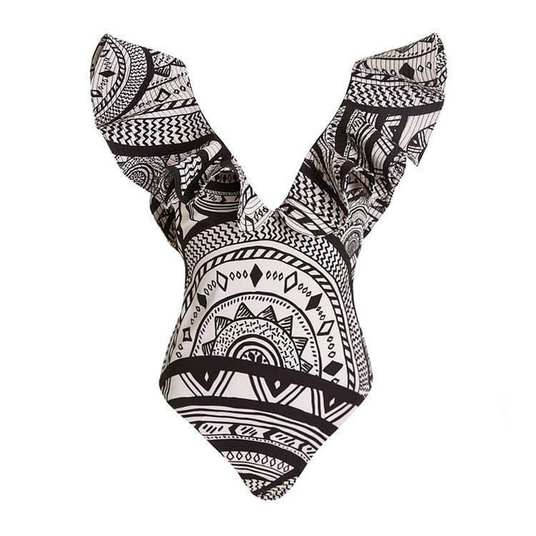 Ruffle Shoulder One Piece Swimwear 2523 - SWEETKAMA