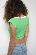 Seamless Color Block Short Sleeve T-shirt Crop Top SKT3008 - SWEETKAMA