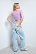 Seamless Color Block Short Sleeve T-shirt Crop Top SKT3008 - SWEETKAMA
