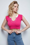Seamless Color Block Short Sleeve T-shirt Crop Top SKT3008 - SWEETKAMA