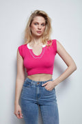 Seamless Color Block Short Sleeve T-shirt Crop Top SKT3008 - SWEETKAMA