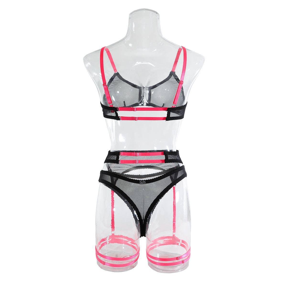 See Through Sexy Lingerie Set with Garter Belt 2550 - SWEETKAMA