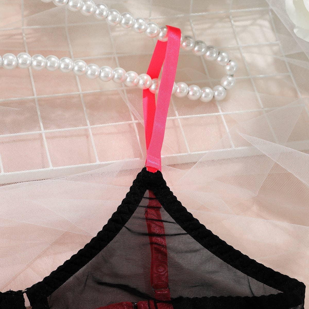 See Through Sexy Lingerie Set with Garter Belt 2550 - SWEETKAMA