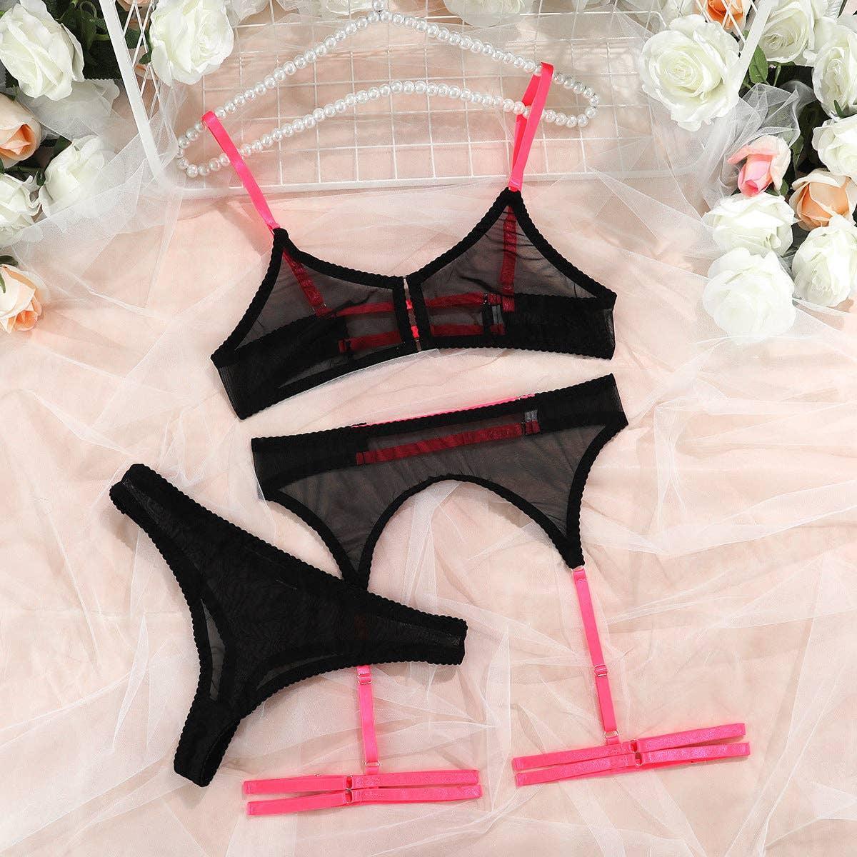 See Through Sexy Lingerie Set with Garter Belt 2550 - SWEETKAMA