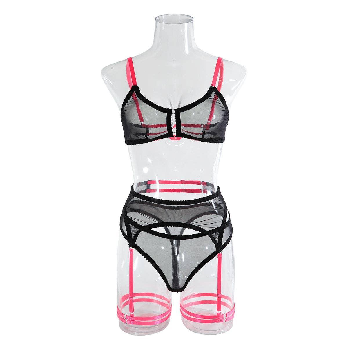 See Through Sexy Lingerie Set with Garter Belt 2550 - SWEETKAMA