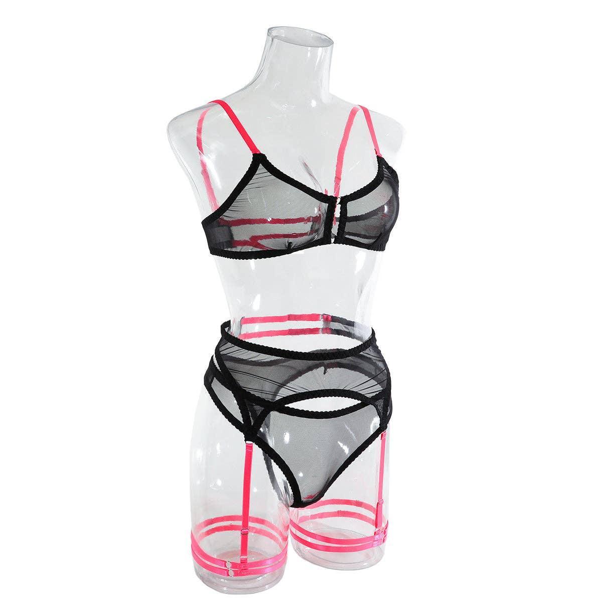 See Through Sexy Lingerie Set with Garter Belt 2550 - SWEETKAMA
