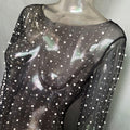 See Through Sparkle Rhinestone Pearl Mesh Maxi Dress SKD21067 - SWEETKAMA