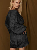Sequin Deep V-Neeck Lattern Long Sleeves Dress EQJR - SWEETKAMA