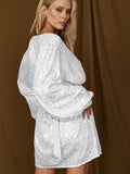 Sequin Deep V-Neeck Lattern Long Sleeves Dress EQJR - SWEETKAMA