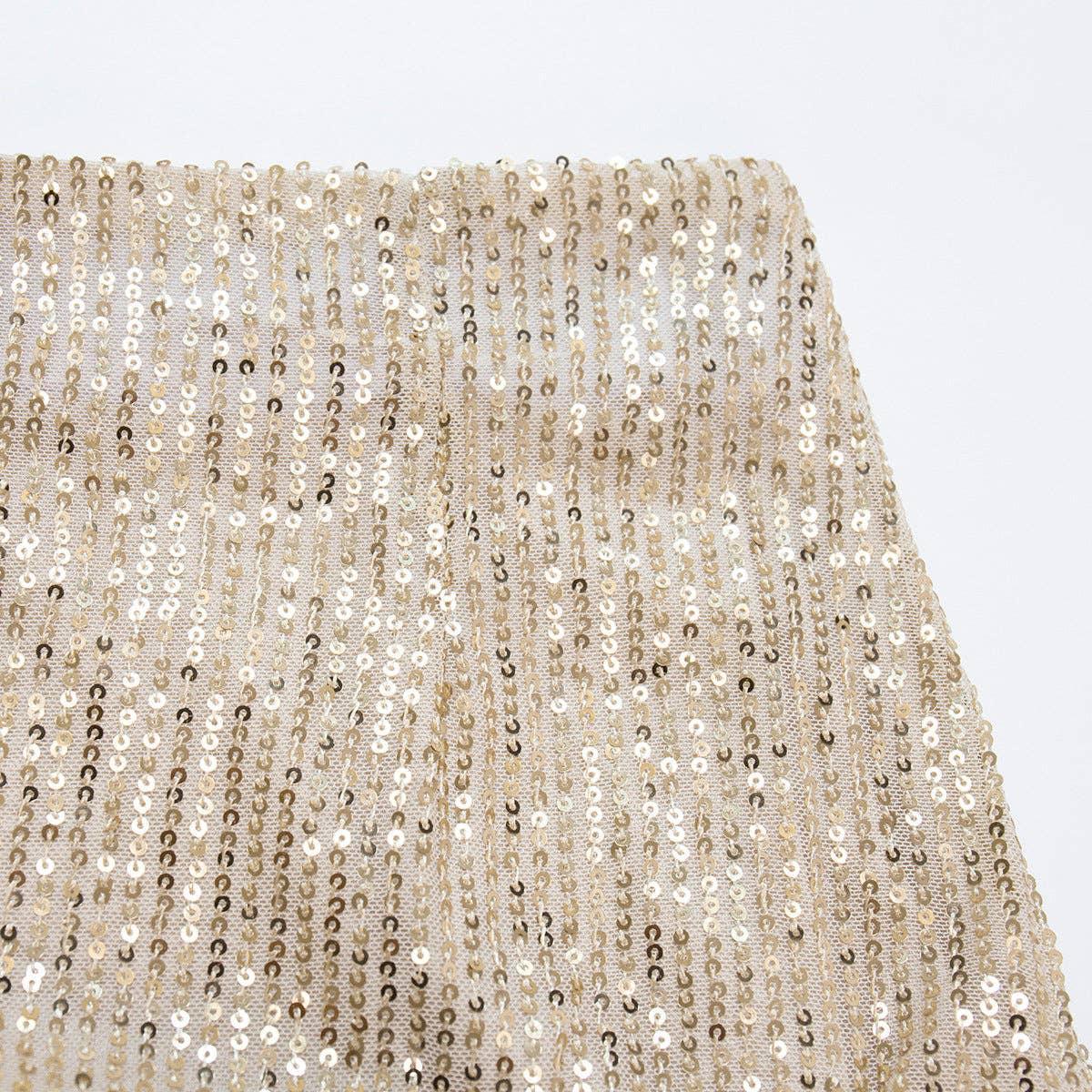 Sequin High Waist Solid Color Long Skirt BSQ0017 - SWEETKAMA