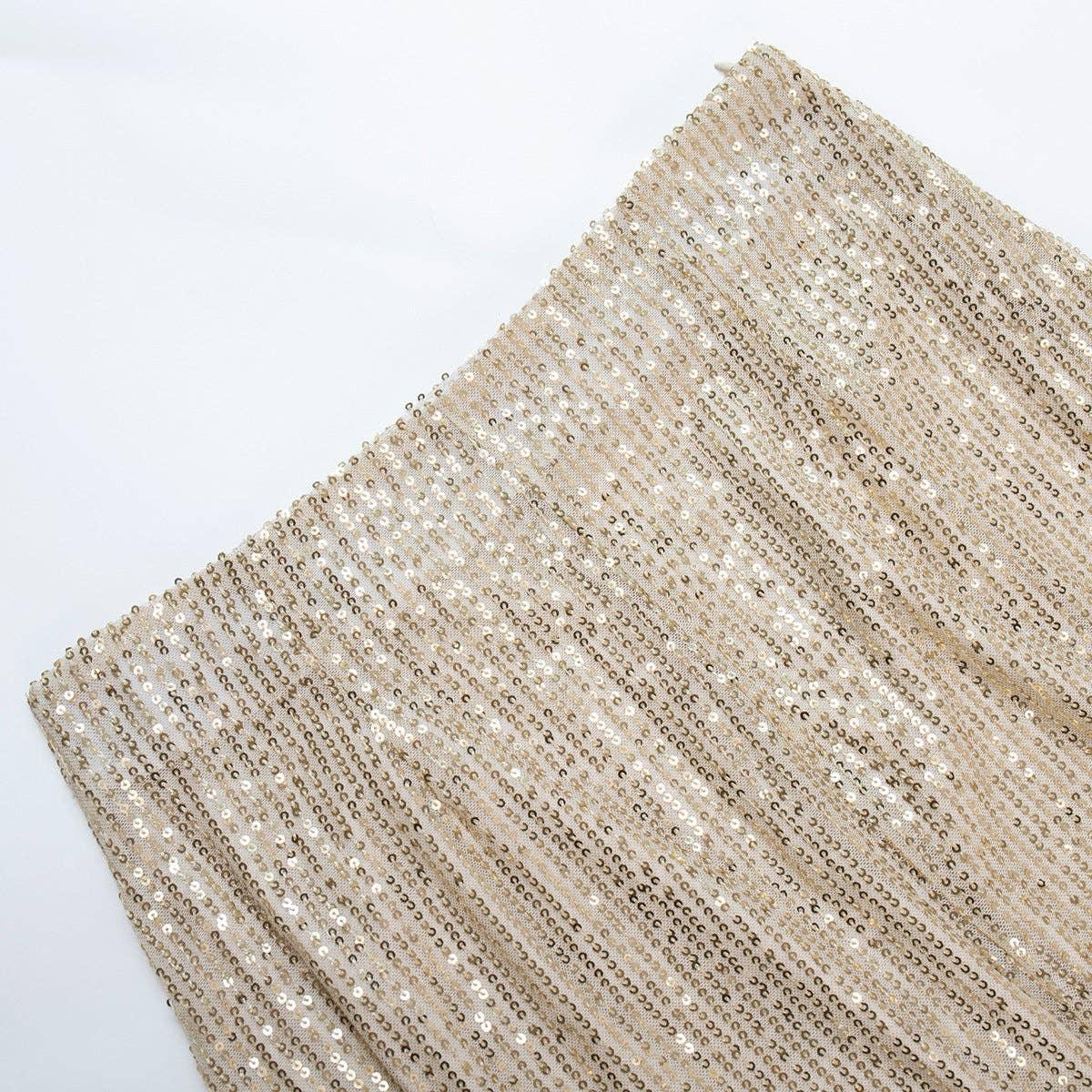 Sequin High Waist Solid Color Long Skirt BSQ0017 - SWEETKAMA
