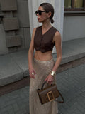 Sequin High Waist Solid Color Long Skirt BSQ0017 - SWEETKAMA
