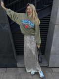 Sequin High Waist Solid Color Long Skirt BSQ0017 - SWEETKAMA
