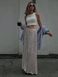 Sequin High Waist Solid Color Long Skirt BSQ0017 - SWEETKAMA