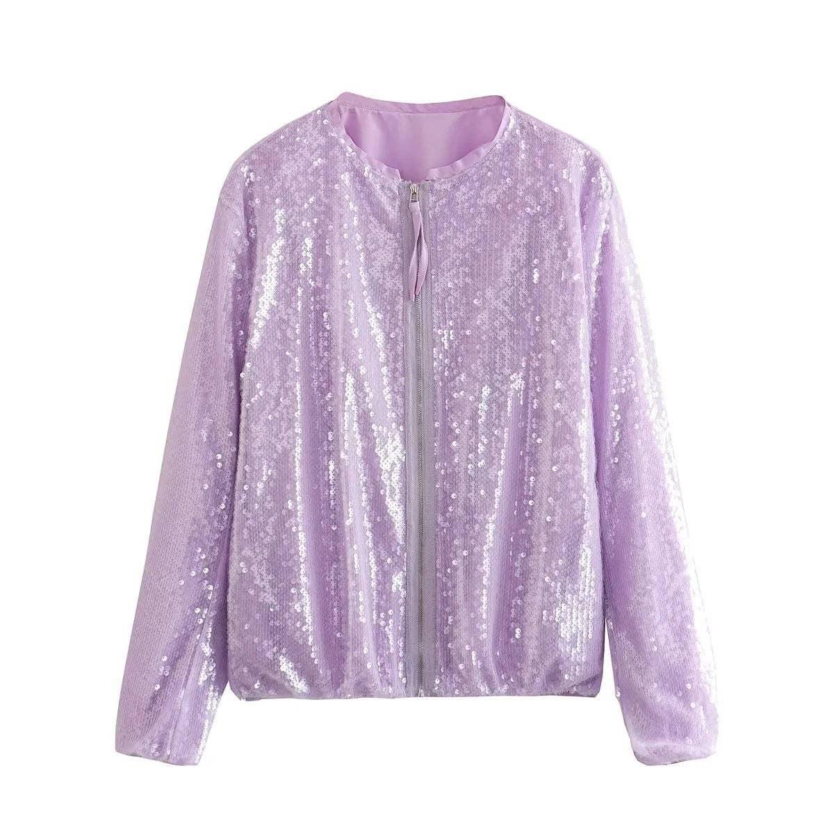 Sequin Long Sleeves Round Neck Women Daily Jacket SH8450 - SWEETKAMA