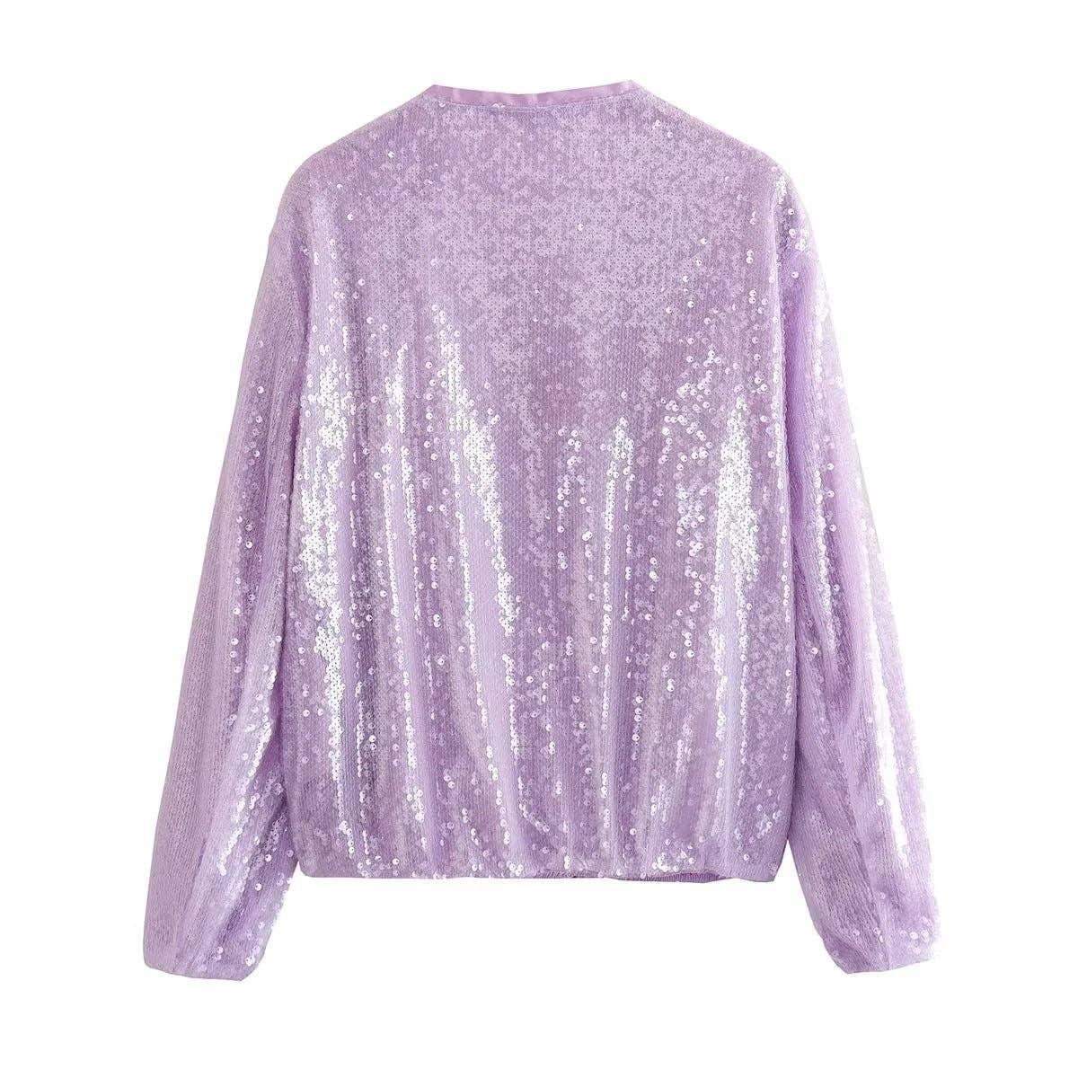 Sequin Long Sleeves Round Neck Women Daily Jacket SH8450 - SWEETKAMA