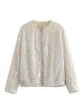 Sequin Long Sleeves Round Neck Women Daily Jacket SH8450 - SWEETKAMA