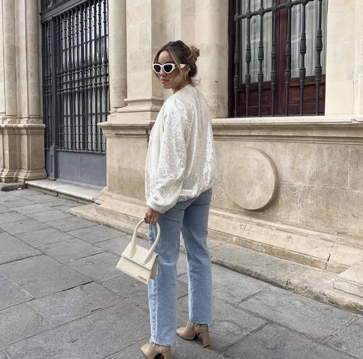 Sequin Long Sleeves Round Neck Women Daily Jacket SH8450 - SWEETKAMA