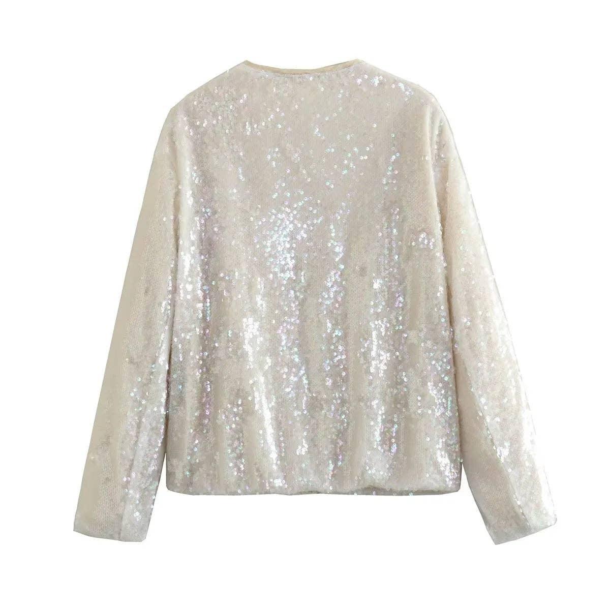 Sequin Long Sleeves Round Neck Women Daily Jacket SH8450 - SWEETKAMA