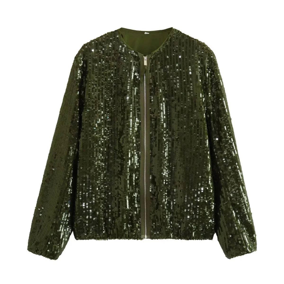 Sequin Long Sleeves Round Neck Women Daily Jacket SH8450 - SWEETKAMA