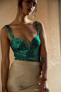 Sequin Sparkly Sleeveless Deep V-Neck Bodysuit EKDB - SWEETKAMA