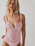 Sequin Sparkly Sleeveless Deep V-Neck Bodysuit EKDB - SWEETKAMA