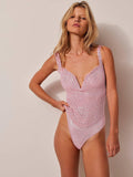 Sequin Sparkly Sleeveless Deep V-Neck Bodysuit EKDB - SWEETKAMA