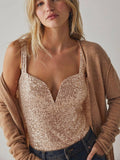 Sequin Sparkly Sleeveless Deep V-Neck Bodysuit EKDB - SWEETKAMA