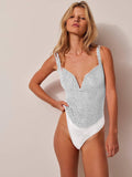 Sequin Sparkly Sleeveless Deep V-Neck Bodysuit EKDB - SWEETKAMA