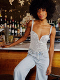 Sequin Sparkly Sleeveless Deep V-Neck Bodysuit EKDB - SWEETKAMA