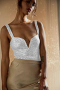 Sequin Sparkly Sleeveless Deep V-Neck Bodysuit EKDB - SWEETKAMA