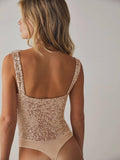 Sequin Sparkly Sleeveless Deep V-Neck Bodysuit EKDB - SWEETKAMA