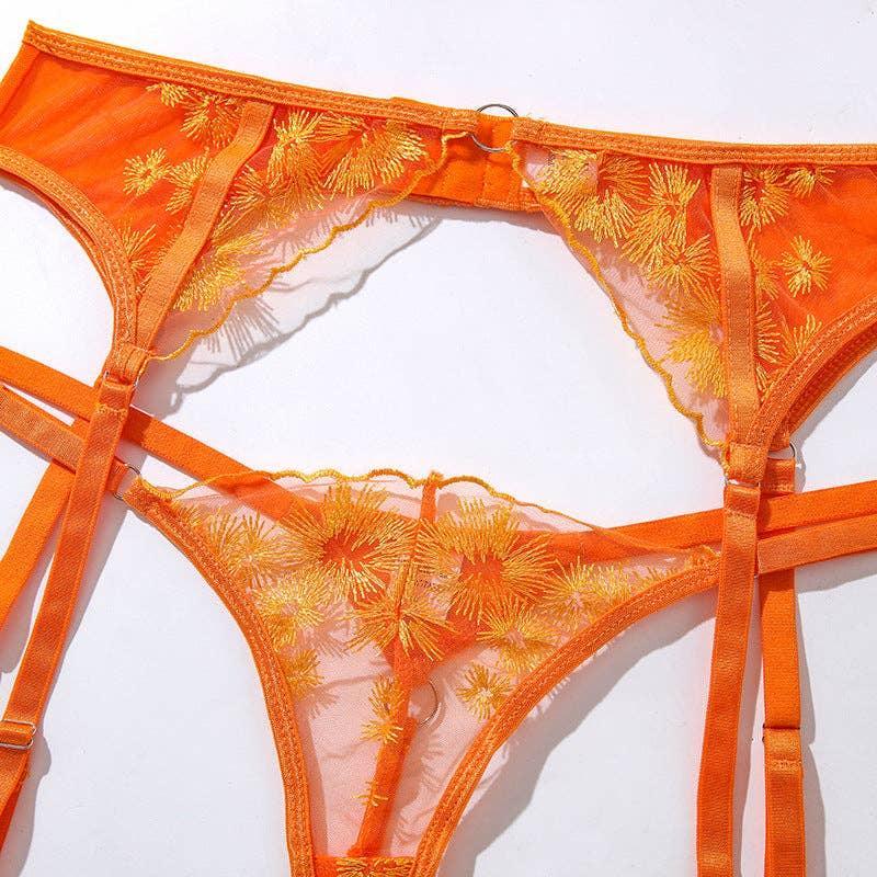 Sexy Embroidery Lingerie Set with Garter Belt HWT0710 - SWEETKAMA