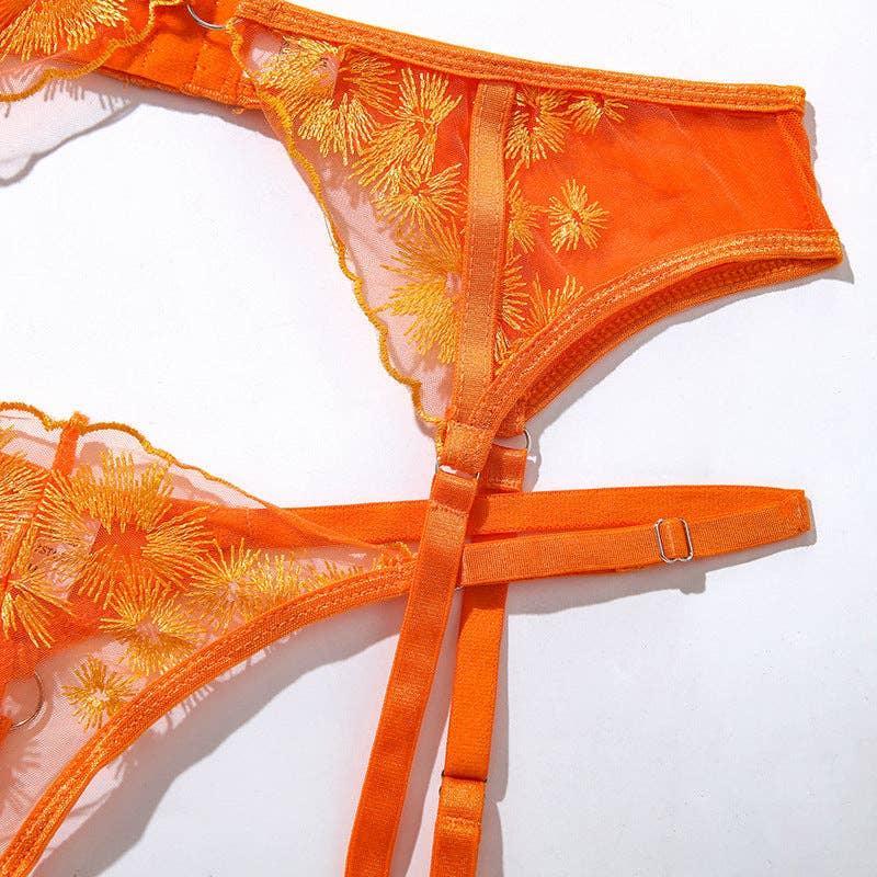 Sexy Embroidery Lingerie Set with Garter Belt HWT0710 - SWEETKAMA