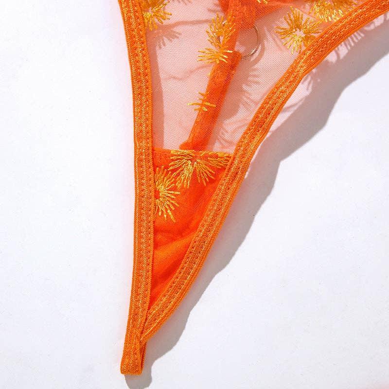 Sexy Embroidery Lingerie Set with Garter Belt HWT0710 - SWEETKAMA
