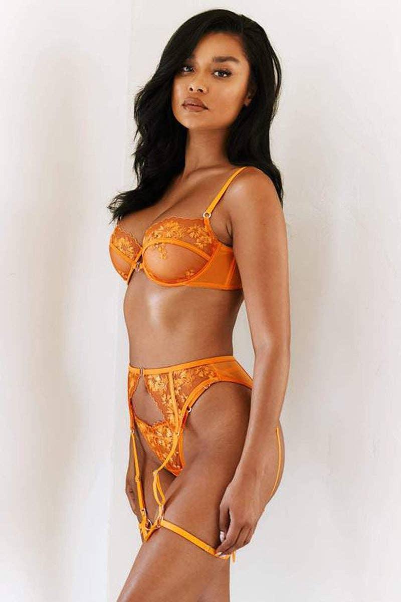 Sexy Embroidery Lingerie Set with Garter Belt HWT0710 - SWEETKAMA