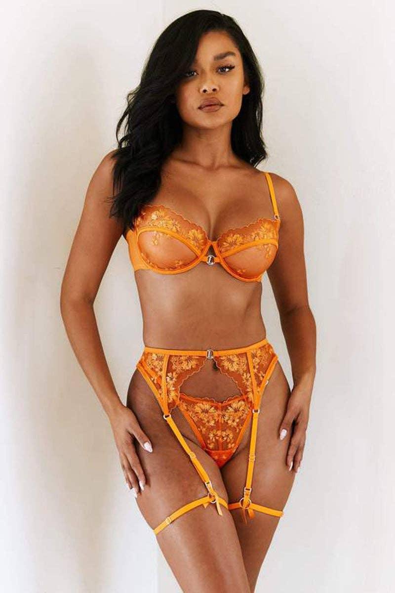 Sexy Embroidery Lingerie Set with Garter Belt HWT0710 - SWEETKAMA