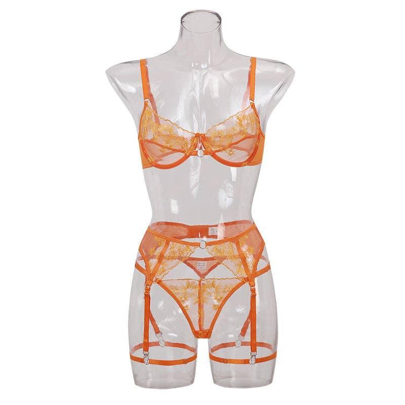 Sexy Embroidery Lingerie Set with Garter Belt HWT0710 - SWEETKAMA