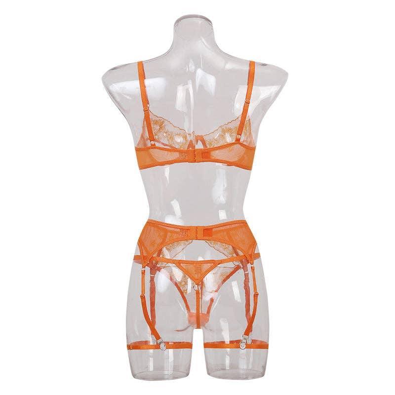 Sexy Embroidery Lingerie Set with Garter Belt HWT0710 - SWEETKAMA