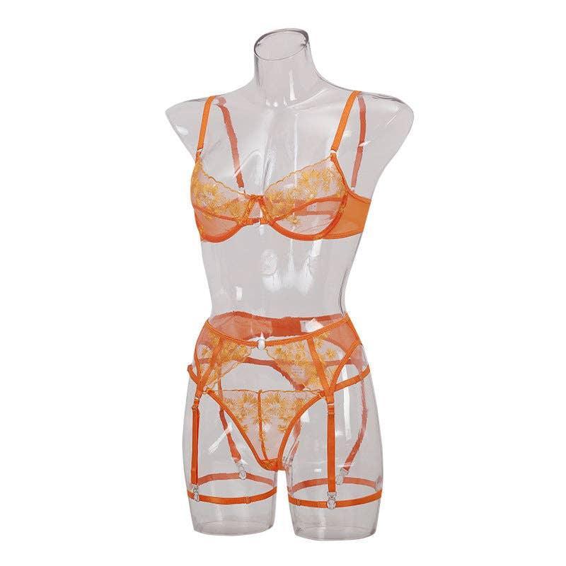 Sexy Embroidery Lingerie Set with Garter Belt HWT0710 - SWEETKAMA