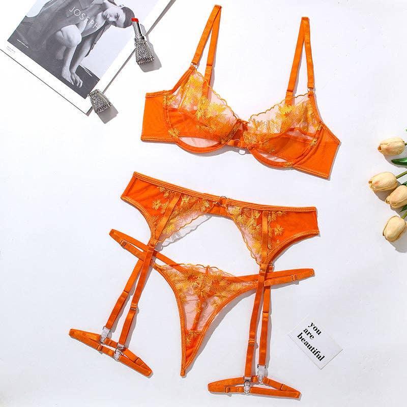 Sexy Embroidery Lingerie Set with Garter Belt HWT0710 - SWEETKAMA