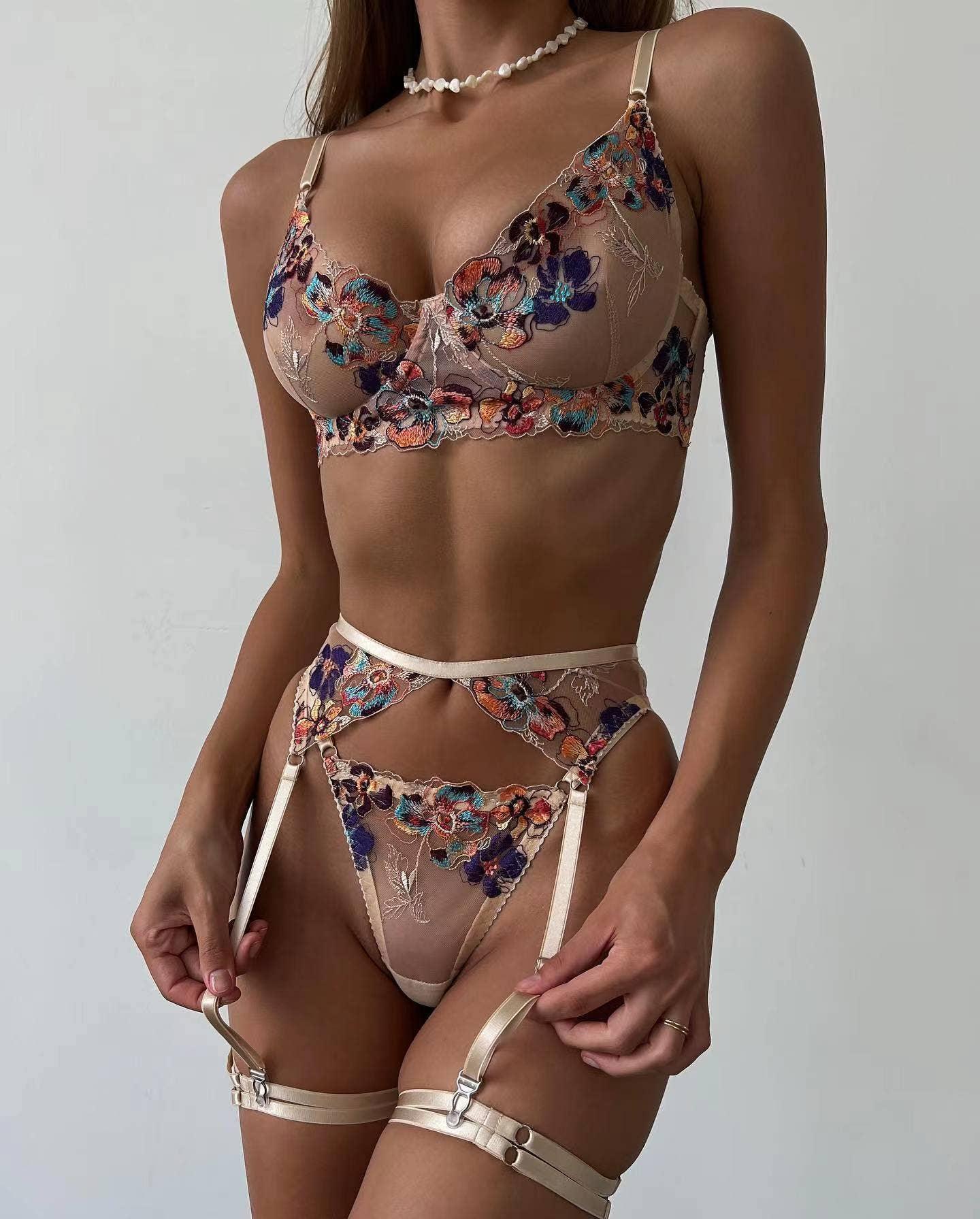 Sexy Floral Embroidery Lingerie Set R0060A - SWEETKAMA