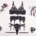 Sexy Lace Cut Out Lingerie Set with Garter Belt LS1507 - SWEETKAMA